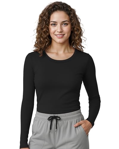 Soft Stretch Cotton Blend Women's Underscrub Shirt Slim Fit Comfort Tee - color: Black, size: Large