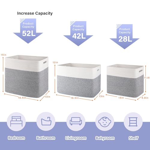 OIAHOMY 2 PACK Tall Storage baskets 55L Blanket Basket Living Room Grey - color: Grey, size: 16.5" x 13" x 15"