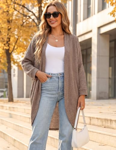 MEROKEETY Cardigan Sweaters for Women Oversized Long Cardigans Fall Outfits - color: Brown, size: Large