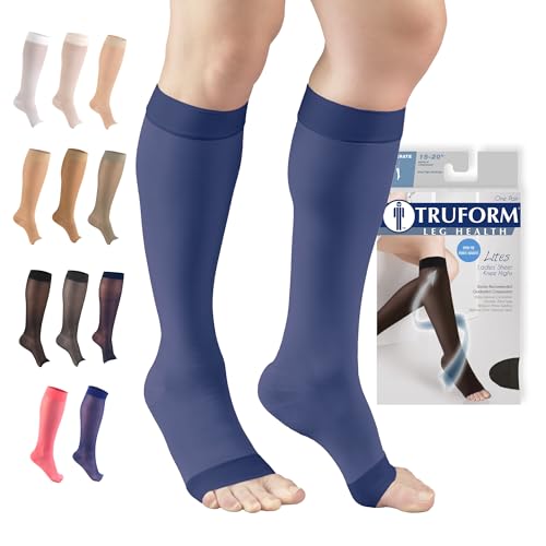 Truform Sheer Compression Stockings, 15-20 mmHg, Women's Knee High Length, Open Toe, 20 Denier, Blue, Small - color: Blue, size: Small (1 Pair)