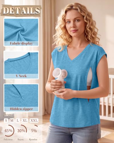 3 Pack Womens Nursing Tops V Neck - color: Blue, Apricot, Black, size: Small