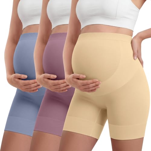 3 Pack Maternity Shapewear Shorts - color: Nude, Gray Purple, Blue Gray, size: Medium
