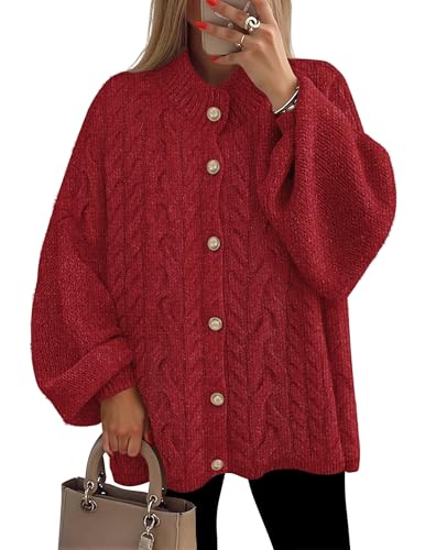 ZESICA Women's Oversized Chunky Knit Cardigan Sweaters Fall Fashion - color: Red, size: Medium