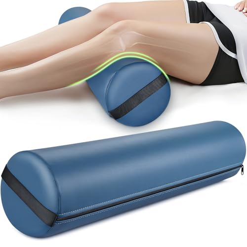26 x 6 In Full Round Massage Bolster, PU Leather Bolster with Strap Handle - color: 6" Full Round - Blue