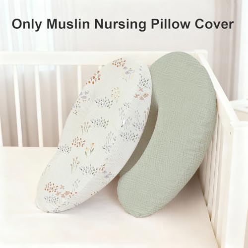 Little Grape Land 100% Cotton Muslin Nursing Pillow Covers 2 Pack, (Dew) - color: Dew&basil