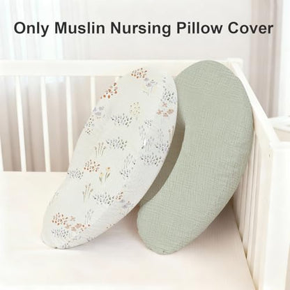 Little Grape Land 100% Cotton Muslin Nursing Pillow Covers 2 Pack, (Dew) - color: Dew&basil