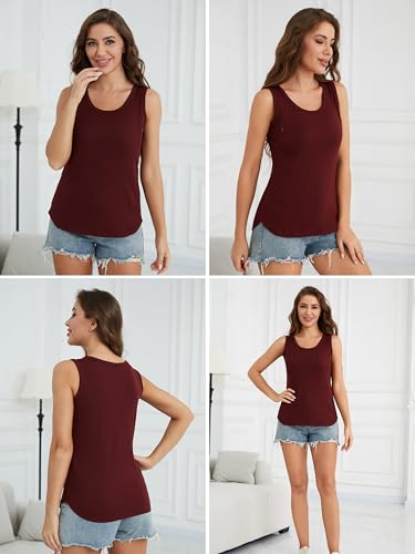 Ecavus Nursing Tank Tops for Breastfeeding, Ribbed Shirt with Hidden Zipper - color: Black+wine Red+green, size: Medium