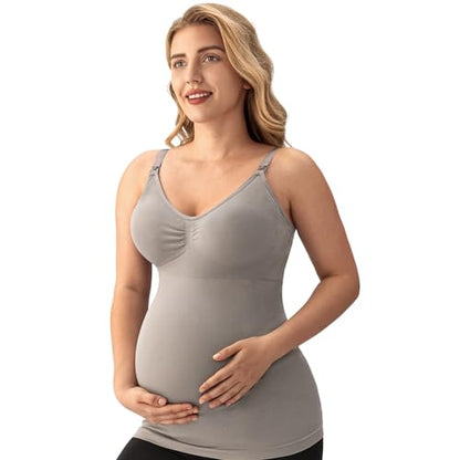 Angelhood Nursing Tank Tops Maternity Cami with Built in Bra - color: Black/Gray/Coupled Pink, size: Medium