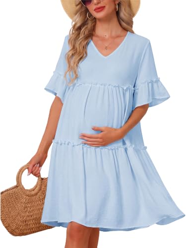 Maternity Summer Dress Sundress Babydoll Beach - color: Blue, size: Small