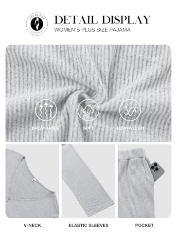 Plus Size Pajama Set for Women Long Sleeve Loose Fit Loungewear - color: Light Gray, size: 3X-Large Plus
