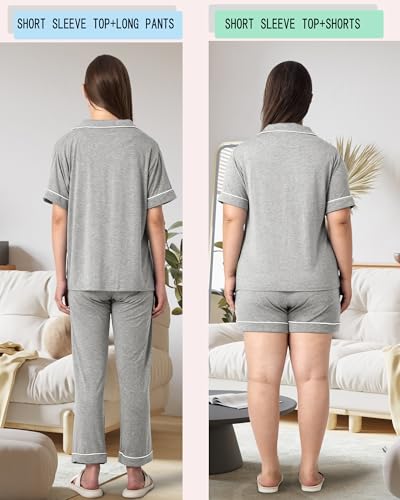 Rnxrbb Button Down Maternity Pajamas Set Nursing Postpartum Pjs Clothes - color: New-light Gray, size: Large