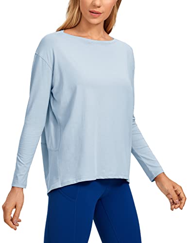CRZ YOGA Pima Cotton Boat Neck Top - color: Blue Linen, size: Small