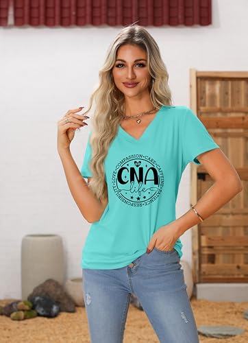 Nurse V Neck T Shirts for Women, Certified Nursing Assistant Tshirt - color: Aqua Blue, size: X-Large