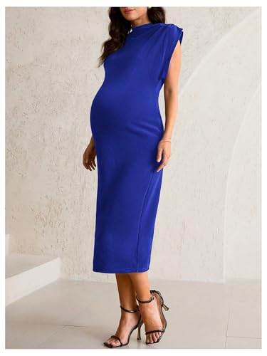 OYOANGLE Women's Maternity Cap Sleeve Pregnancy Bodycon Midi Dresses - color: Royal Blue, size: Medium