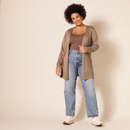 Amazon Essentials Women's Lightweight Long-Sleeve Open-Front Long Cardigan Sweater, Regular Fit - color: Camel Heather, size: Small