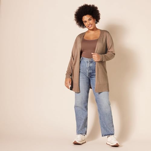 Amazon Essentials Women's Lightweight Long-Sleeve Open-Front Long Cardigan Sweater, Regular Fit - color: Camel Heather, size: Large