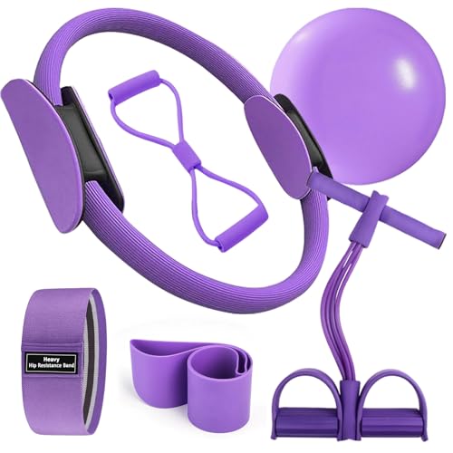 Pilates Essentials Kit for Women-Home Yoga Set,Including Foot Pedal Puller,Pilates Ring,Figure 8 Resistance Band,Pilates Ball,Resistance Band,Yoga Stretching Elastic Band,for Travel&Home Workouts