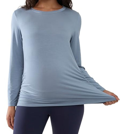 Joyaria Cooling Maternity Shirts Long Sleeve Bamboo Viscose for Women - color: Dusty Blue, size: X-Large