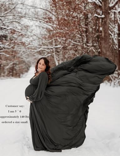 Long Sleeve Maternity Dress for Photoshoot Plus Size - color: 11 Black, size: XX-Large