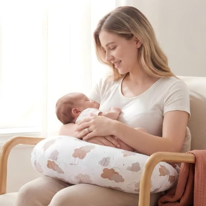 U-Shape Breastfeeding Nursing Pillow Set, 1 Insert and 2 Removable Covers - color: White & Pink Clouds