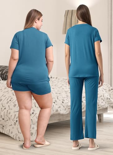 Rnxrbb 3 Piece Postpartum Nursing Pajamas Set Maternity Breastfeeding Pjs - color: Deep Blue, size: Large
