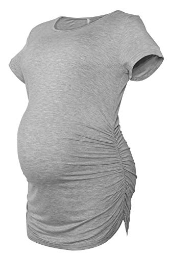 Smallshow Women's Side Ruched Tunic Maternity Shirts 3 Packs - color: Black/Light Grey/Army Green, size: XX-Large