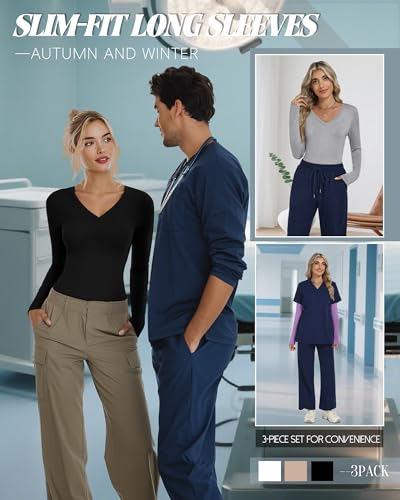 Neer 3 Pack Women Long Sleeve Underscrubs Shirts - color: Black, Light Gray, Lavender, size: X-Small