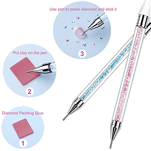 Tatuo 2 Pieces Rhinestone Picker Dotting Pen, Wax Pencil Pen, Blue Pink - color: Light Blue Pink