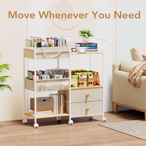 BBLIKE Diaper Caddy Organizer, Baby Storage Cart with Hanging Rack, Beige - color: Beige