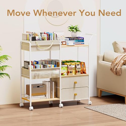 BBLIKE Diaper Caddy Organizer, Baby Storage Cart with Hanging Rack, Beige - color: Beige