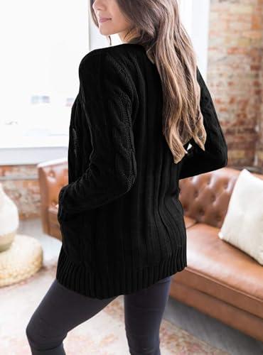PRETTYGARDEN Women's Cable Knit Cardigan Sweaters Fall - color: Black, size: X-Large
