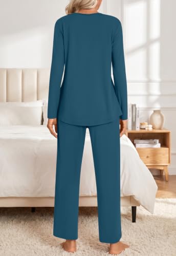 Addtoo Womens Fall Pajama Sets 2026 2 Piece Long Sleeve Soft Loungewear - color: Grey Blue, size: Medium