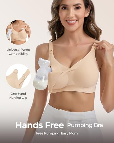 Vinfact Pumping Bra Hands Free Comfort Wireless Seamless Breast Pump Bra - color: Nude, size: Medium
