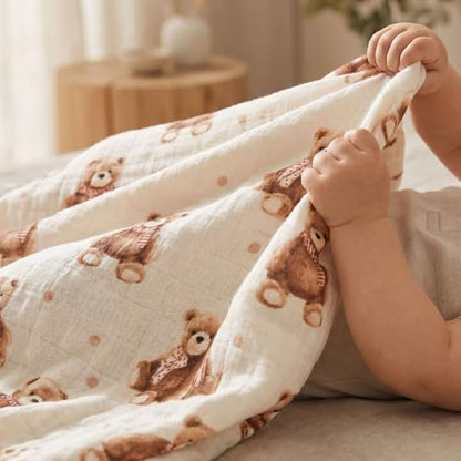 Muslin Swaddle Blankets for Newborn, Cotton Receiving Blanket - color: Bear Checkered