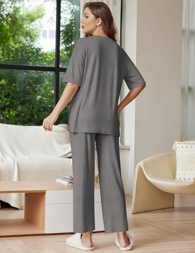 Ekouaer Lounge Sets for Women Soft Comfy Pajama Set 2 Piece Outfits - color: Dark Gray, size: Small