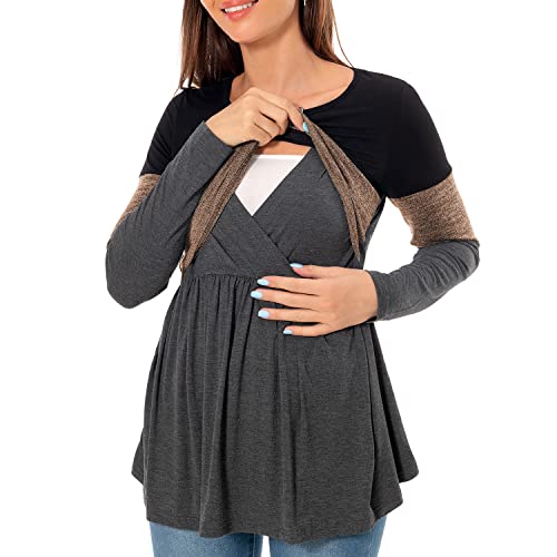 Bearsland Women’s Scoop Neck Nursing Top - color: Brown, size: Medium