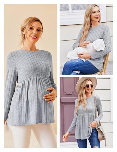 Maternity Shirts Dressy Long Sleeve Pregnancy Fall Tops Work Blouses - color: Light Grey, size: Small