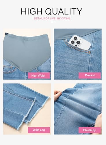 BLENCOT Women Maternity Jeans Bootcut Straight Leg Stretchy Denim Pants - color: Light Blue, size: Medium