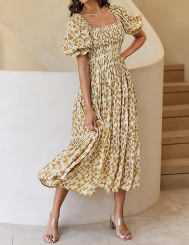 ZESICA Womens 2026 Summer Boho Floral Ruffle Maxi Dress - color: Beige, size: Medium