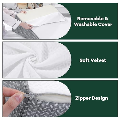 HOMBYS Bed Wedge Pillow Cover Bed Wedge Pillowcase with Side Pocket & Zipper-Soft, Breathable, Removable & Machine Washable-Cover Only, (25"x25"x8")