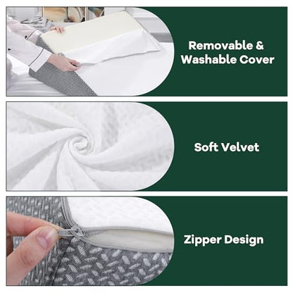 HOMBYS Bed Wedge Pillow Cover Bed Wedge Pillowcase with Side Pocket & Zipper-Soft, Breathable, Removable & Machine Washable-Cover Only, (25"x25"x8")