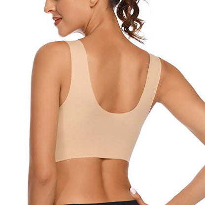 WOWENY Womens Wirefree Seamless Bras Everyday Lounge Bra Sleeping Full Coverage Pullover Bra - color: Beige-1, size: X-Large