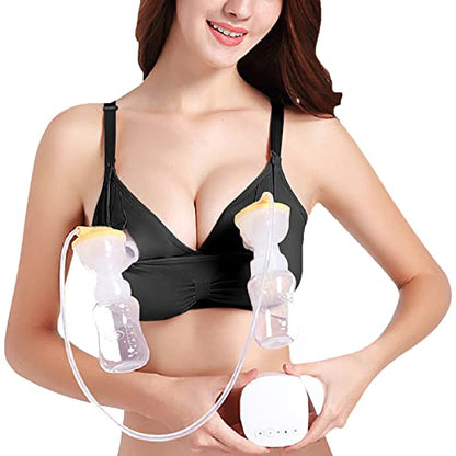 4HOW Pumping Bra Hands Free Nursing Pumping Bra All in One Wireless Padded Maternity Bralette for Large Bust - color: Black+beige+grey, size: Medium