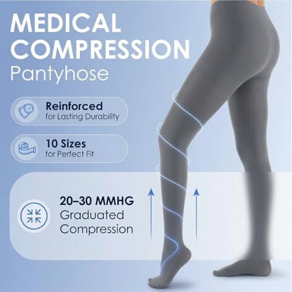 ABSOLUTE SUPPORT Compression Pantyhose 20-30mmHg, Opaque, Grey, 3X-Large - color: Gray, size: 3X-Large