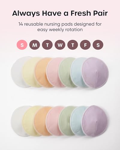 Nuliie Reusable Nursing Pads 14 Pack (7 Pairs), Contour Cup Shape for Better Coverage, Ultra Thin Breast Pads for Leaking Milk, Washable Breastfeeding Pads with Laundry Bag & Wet Bag - size: 14 Count