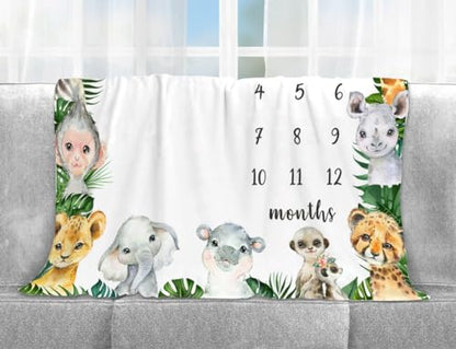 Safari Milestone Blanket, Jungle Animals Baby Growth Chart Monthly Blanket