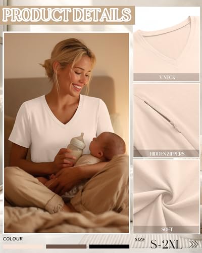 3 Pack Women's Nursing Tops Breastfeeding Shirts - color: Black, Coffe, Cream, size: Small