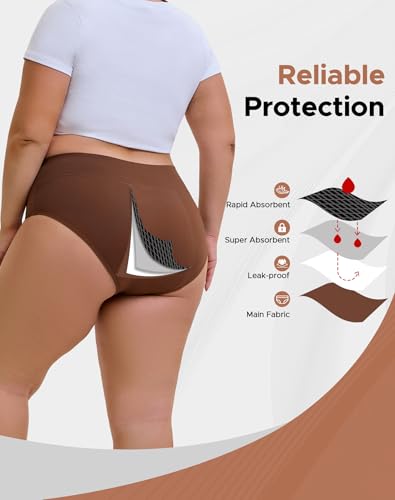 INNERSY Women's Plus Size Period Underwear High Waist Heavy Flow 3-Pack - color: Mocha, size: 3X-Large