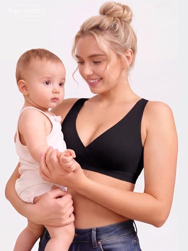 Nursing Bra for Breastfeeding Wireless V Neck Sleep Bra - color: Black, size: X-Small