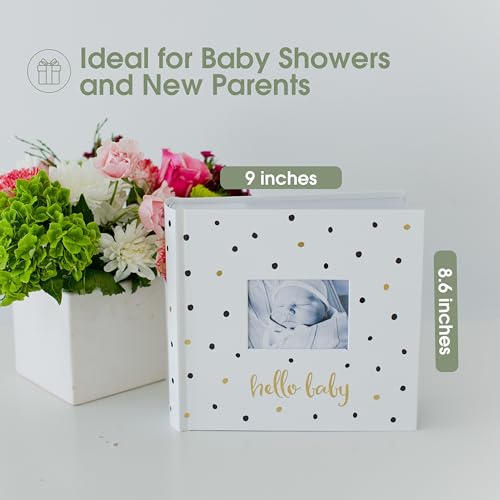 Pearhead Hello Baby Photo Album, Holds 200 Pictures, Polka Dots, White